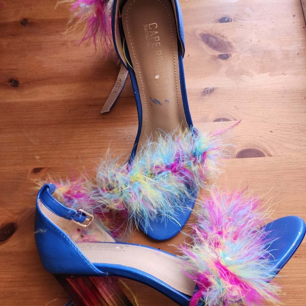 Feathered statement heels